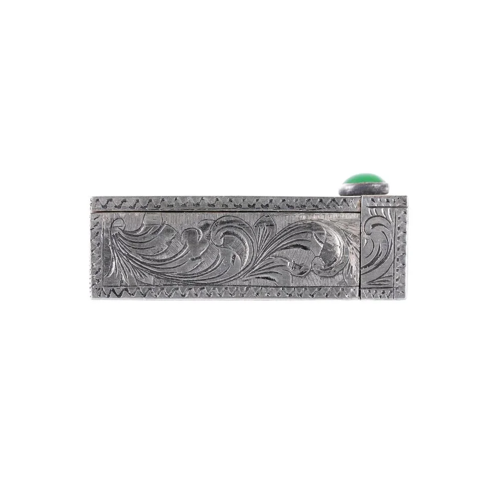 Engraved Italian 800 Silver Lipstick Case Vintage Holder w/ Mirror Compact